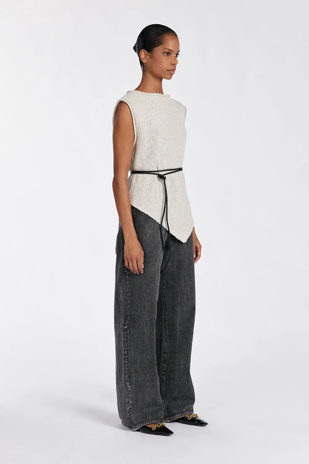 ALTHEA STONE ASYM KNIT TOP