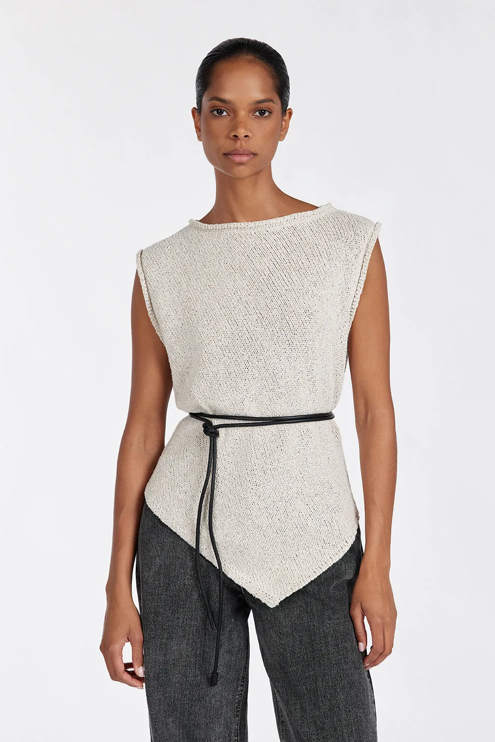 ALTHEA STONE ASYM KNIT TOP