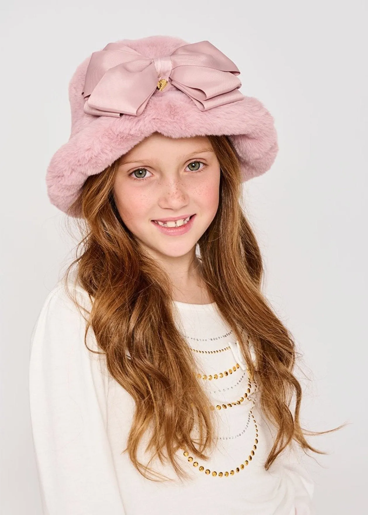 Angel's Face Girls Tea Rose Maura Faux Fur Bucket Hat
