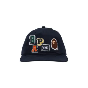 BAPE Multi Fonts Patch Panel Cap, Navy Blue