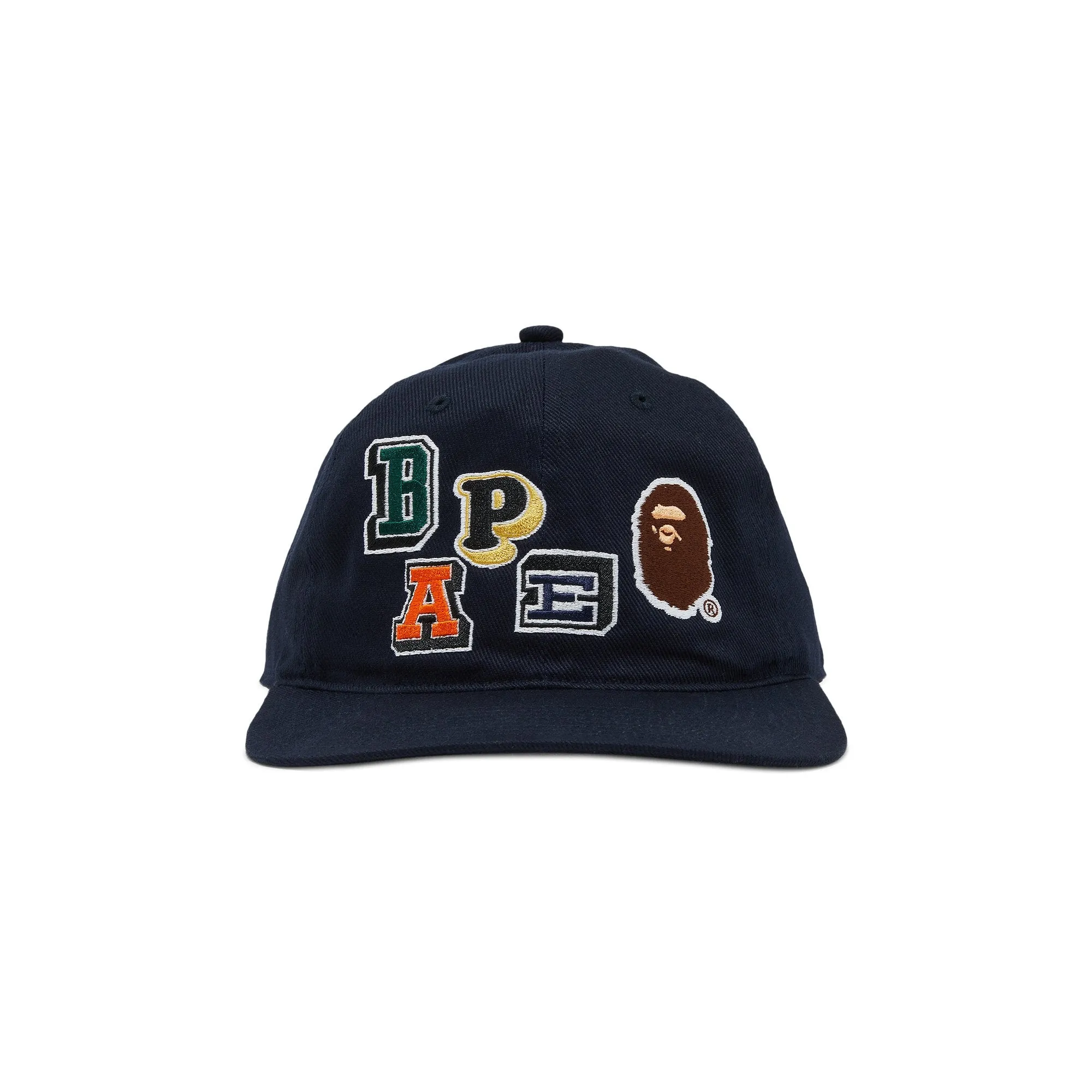 BAPE Multi Fonts Patch Panel Cap, Navy Blue