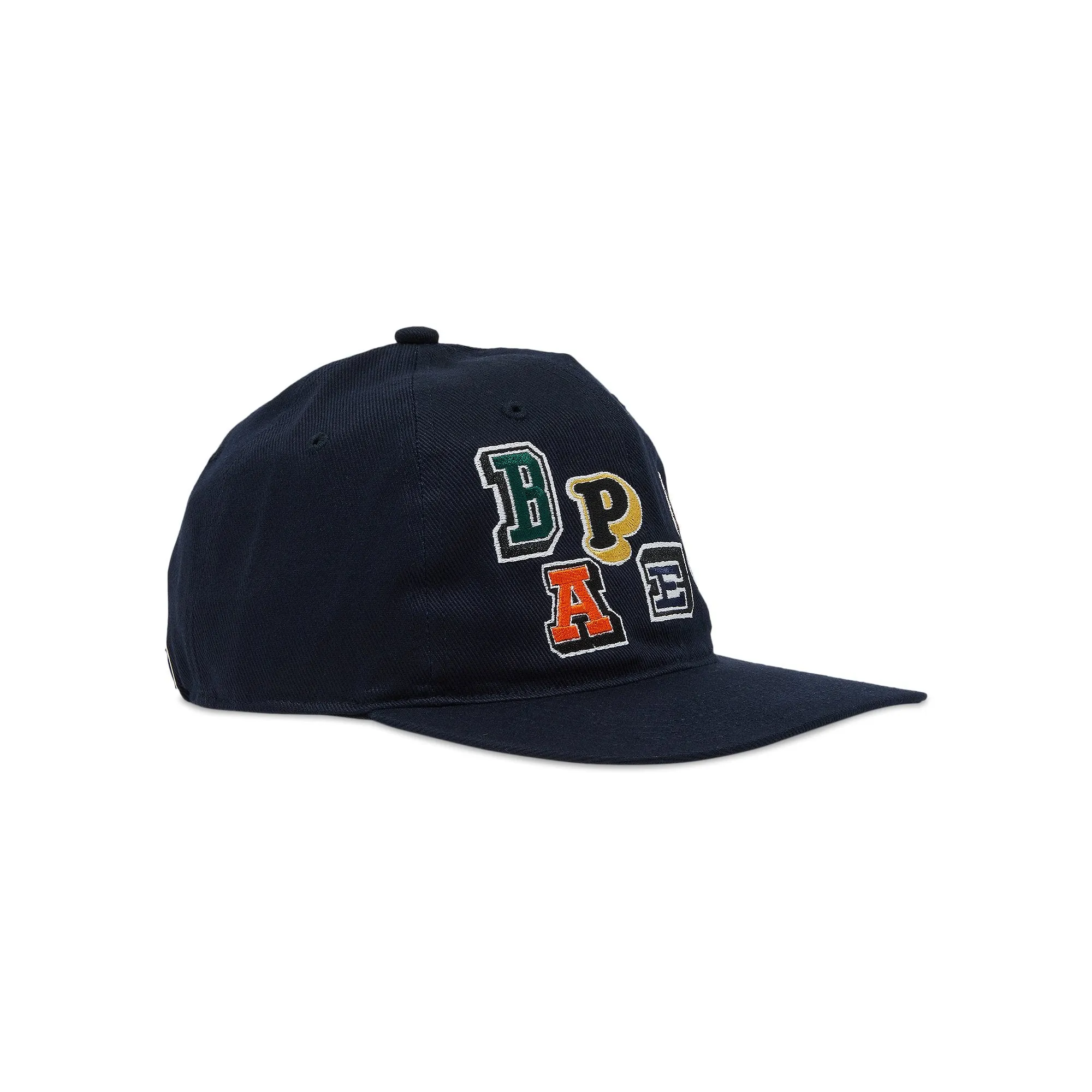 BAPE Multi Fonts Patch Panel Cap, Navy Blue