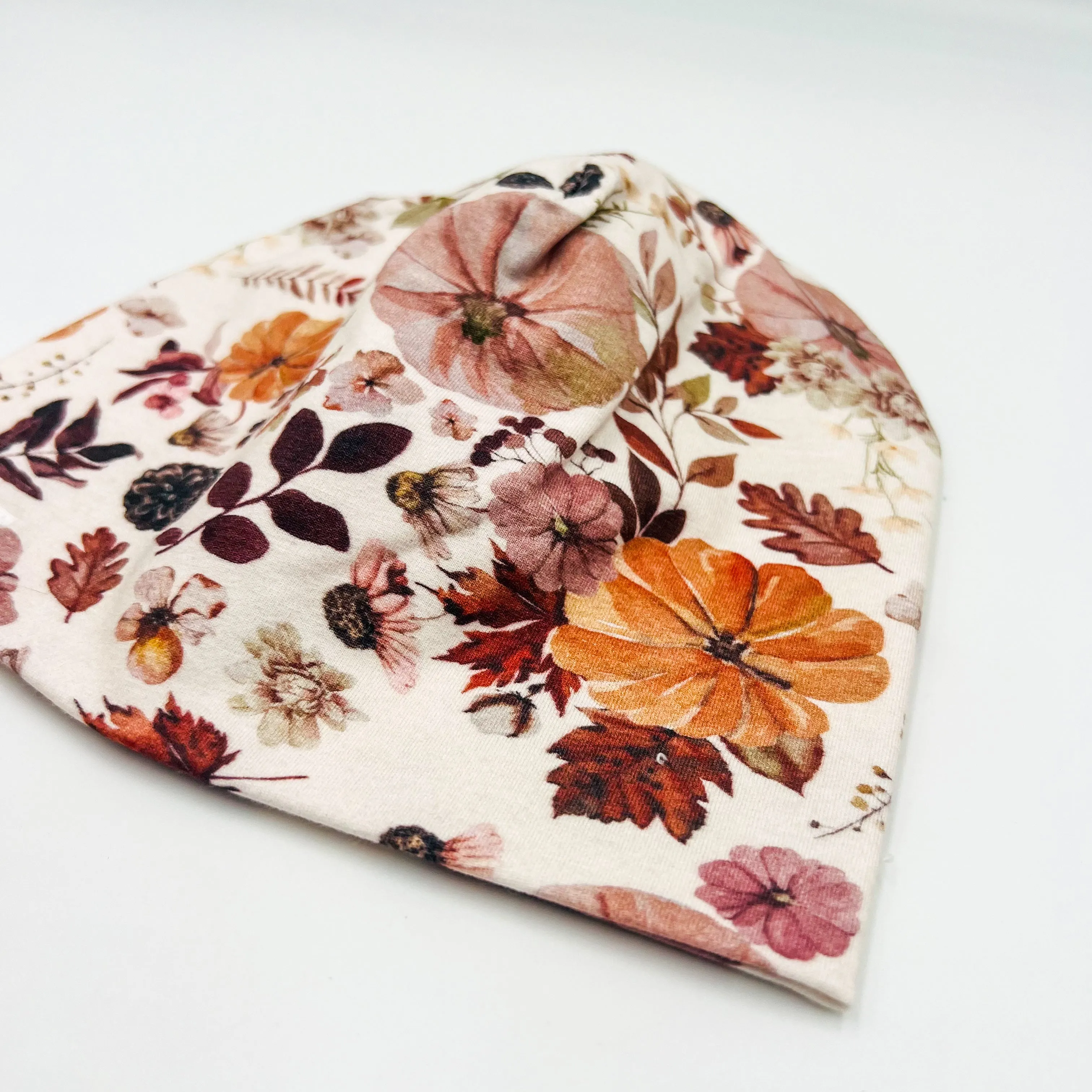 Beanie Hat (Florals and pumking)