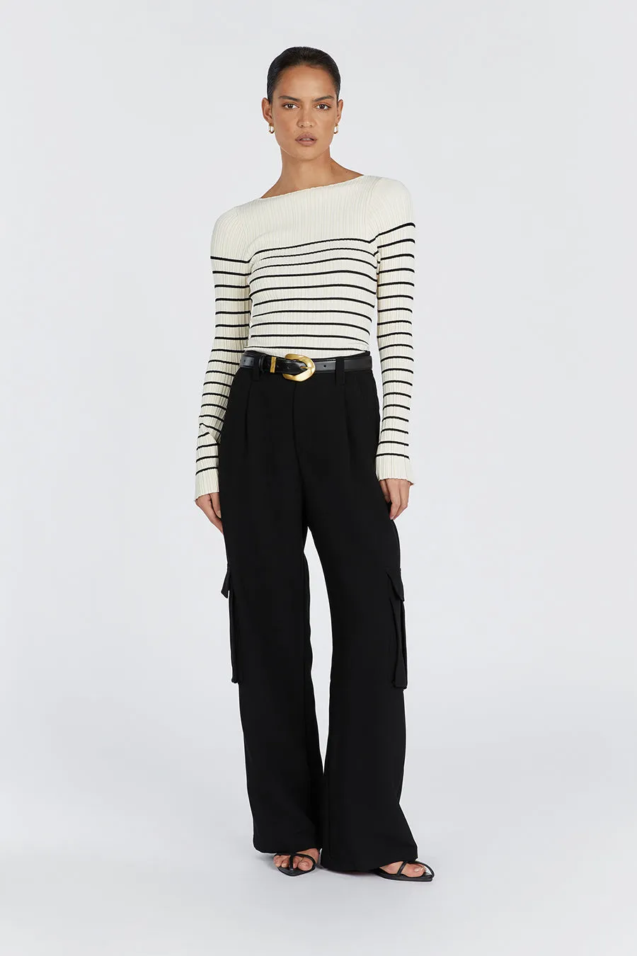 BILLIE CREAM STRIPE LONG SLEEVE KNIT TOP