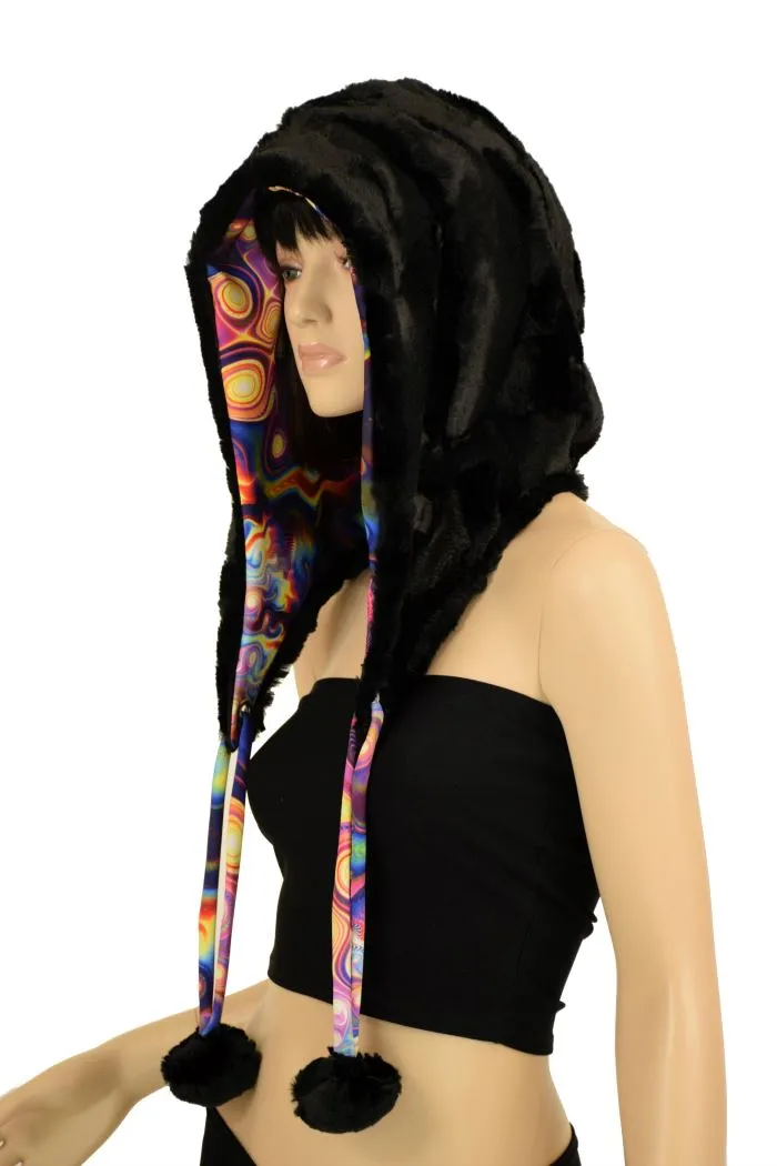 Black Minky Pom Pom Hood