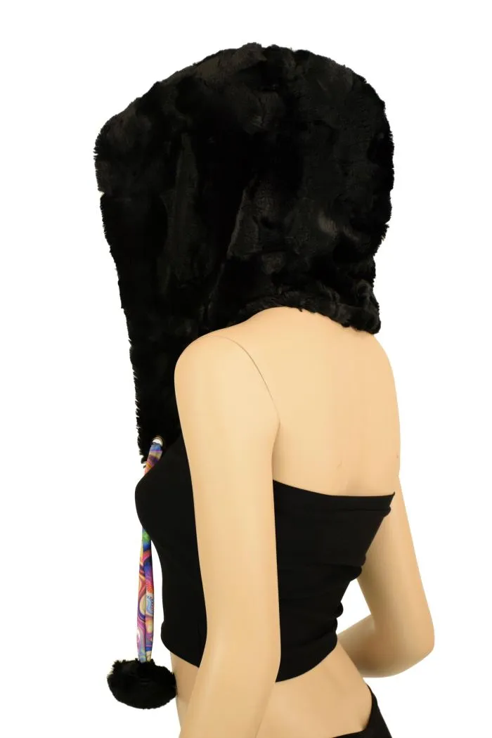 Black Minky Pom Pom Hood