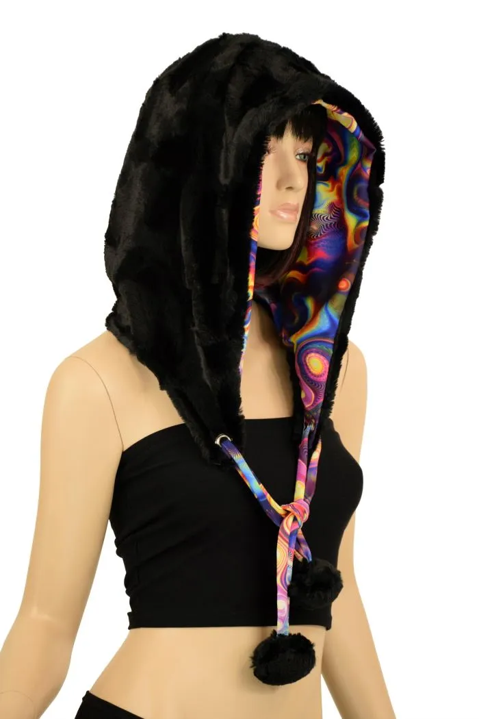 Black Minky Pom Pom Hood