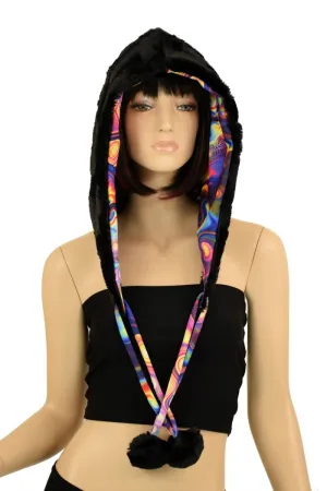 Black Minky Pom Pom Hood
