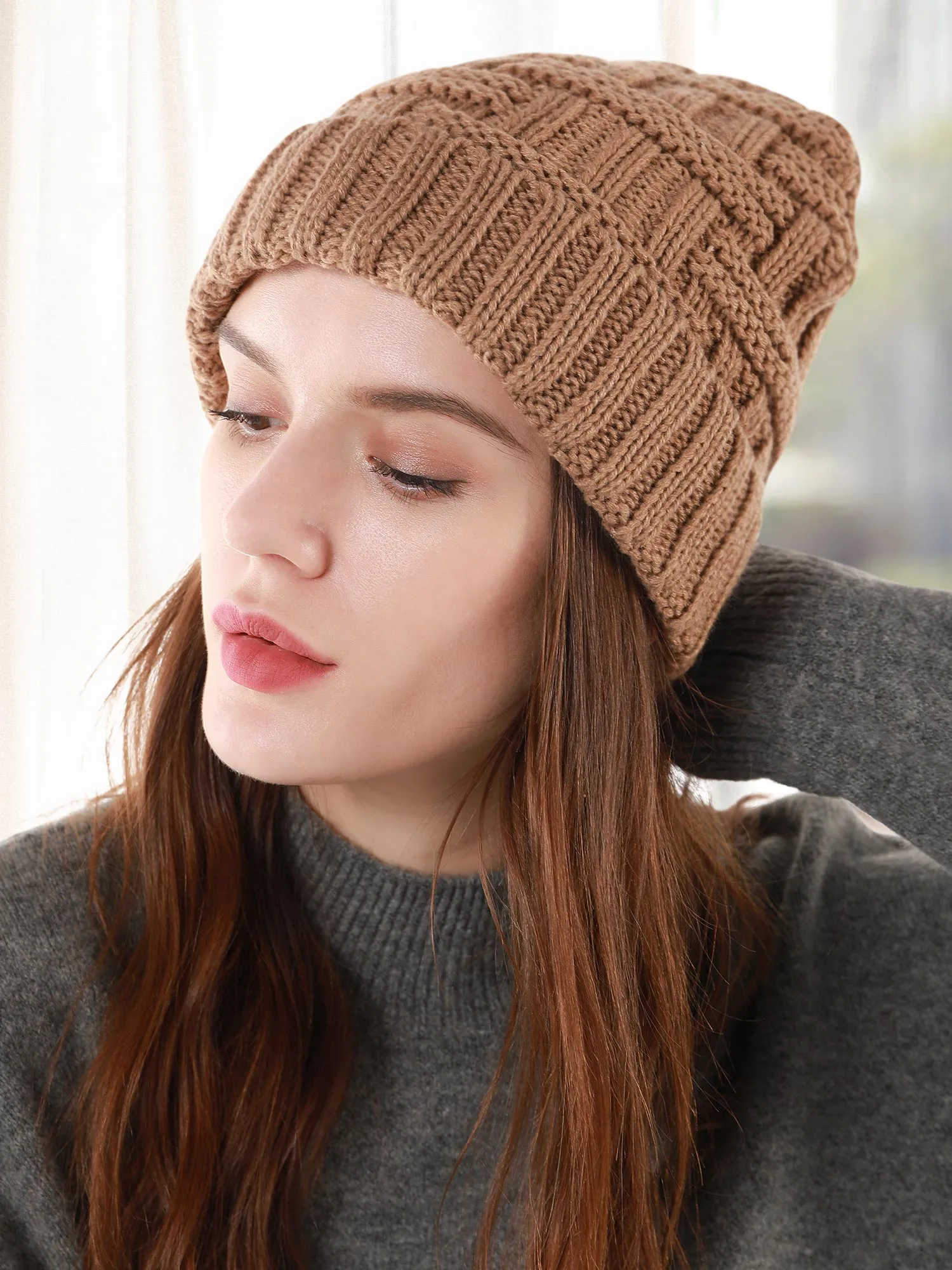 Cable Knit Lined Winter Beanie Hats