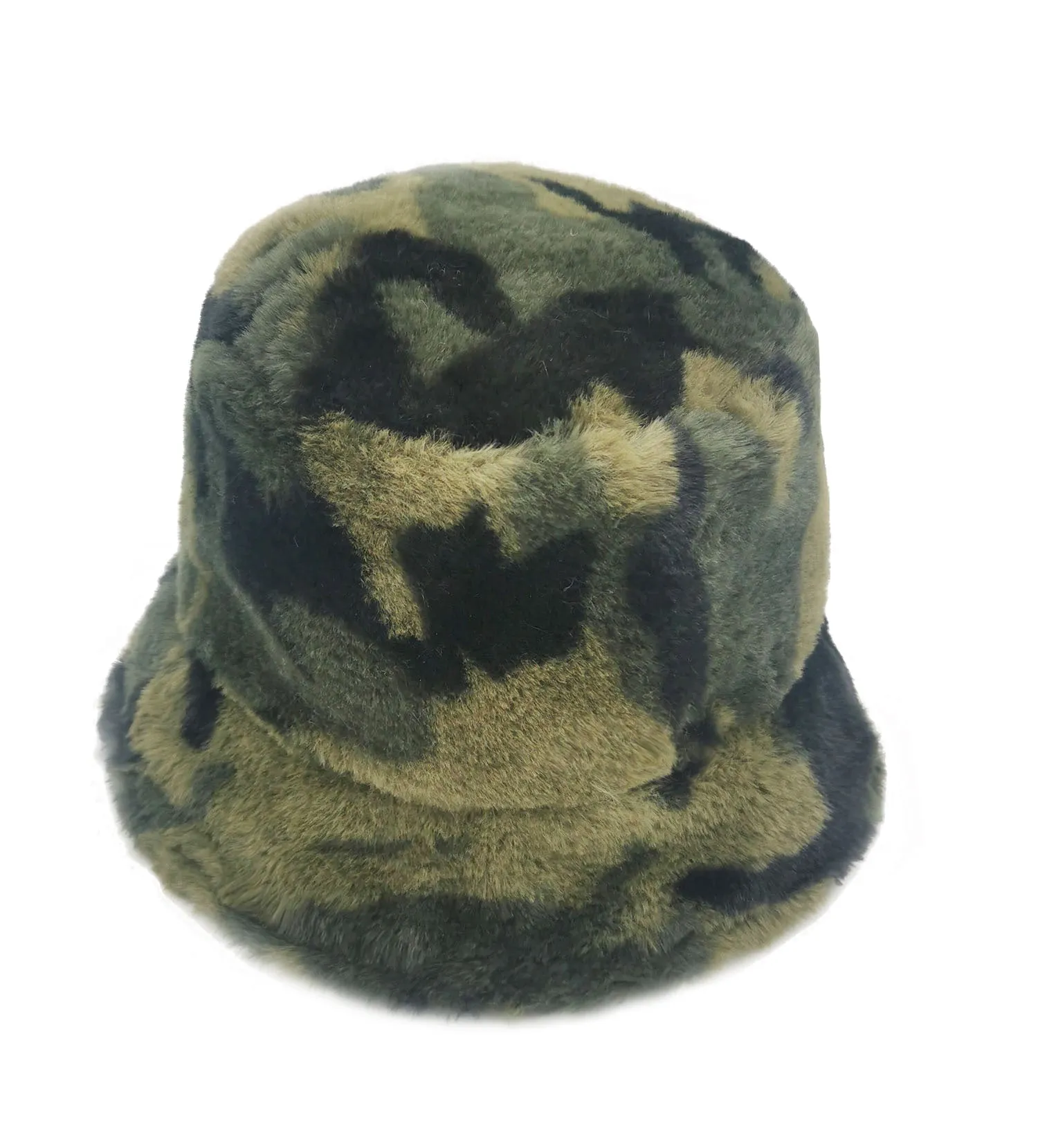 Camo Faux Fur Bucket Hat