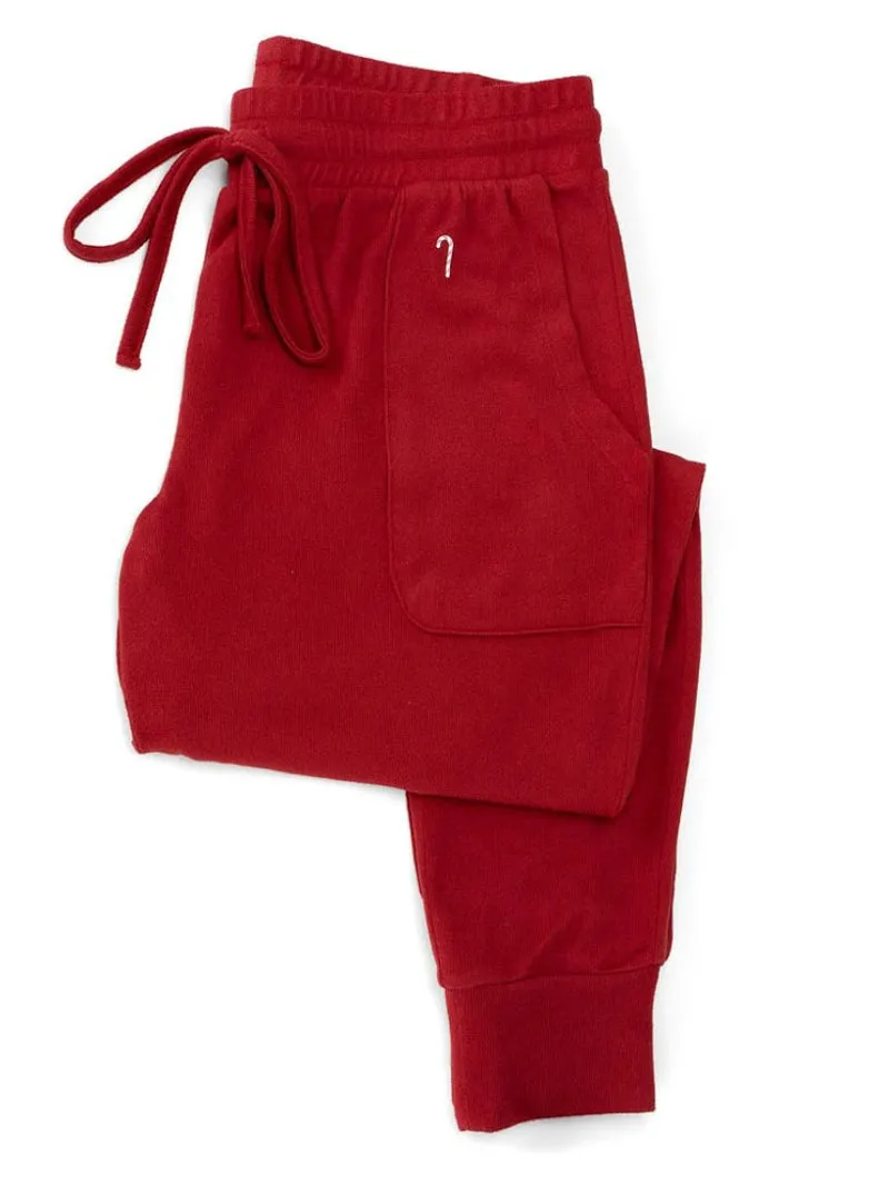 Candy Cane Cuff Sleep Joggers - Red