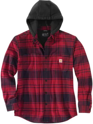Carhartt Flannel Fleece Lined Hooded Shirt, Red