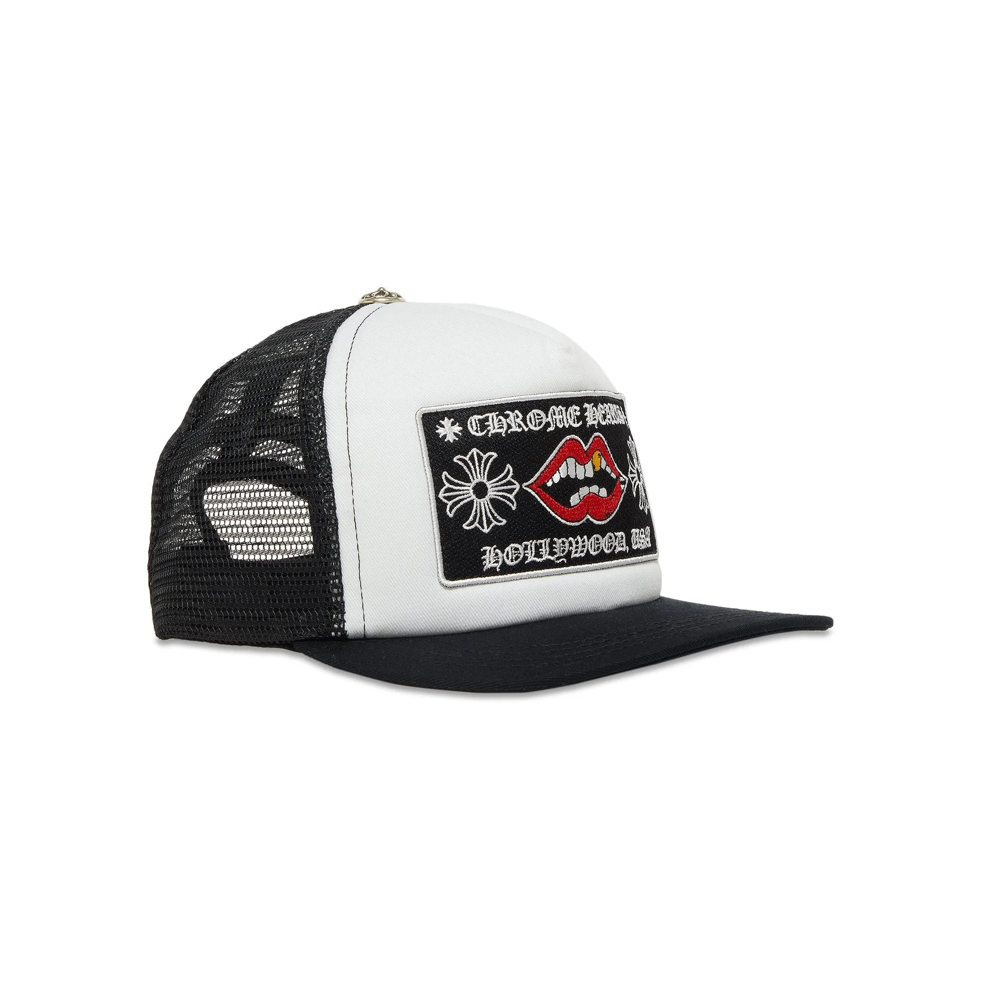 Chrome Hearts Chomper Hollywood Trucker Cap, Black/White