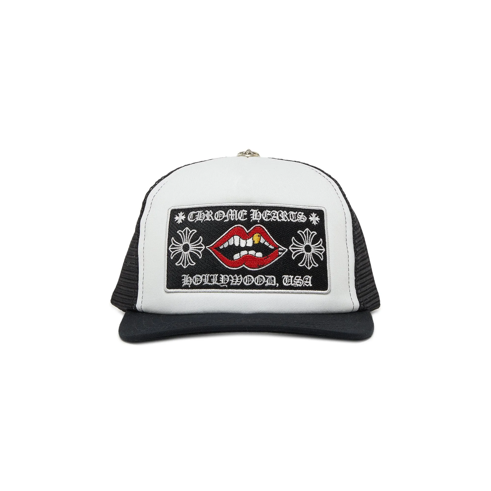 Chrome Hearts Chomper Hollywood Trucker Cap, Black/White