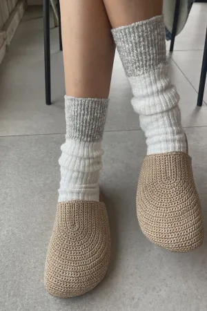 Colour Block Cottage Socks - WHite Linen / Ht. Grey