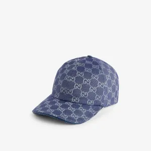 Cotton blend cap with Gucci monogram pattern, gray