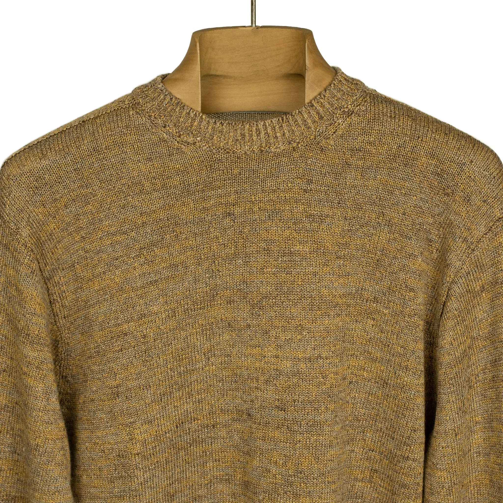 Crewneck sweater in Gorse donegal tobacco brown linen