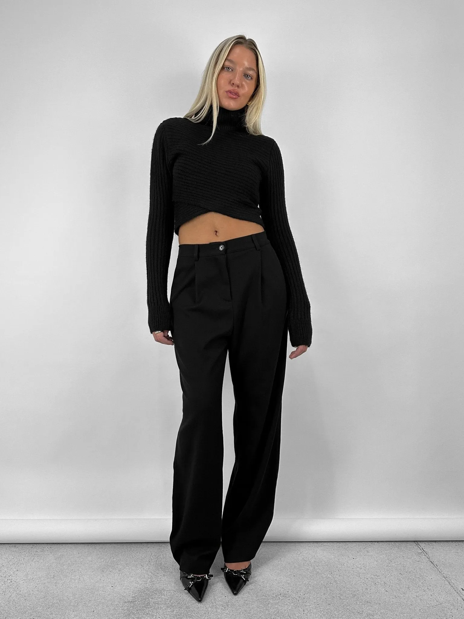 Cross Front Turtleneck Cropped Sweater