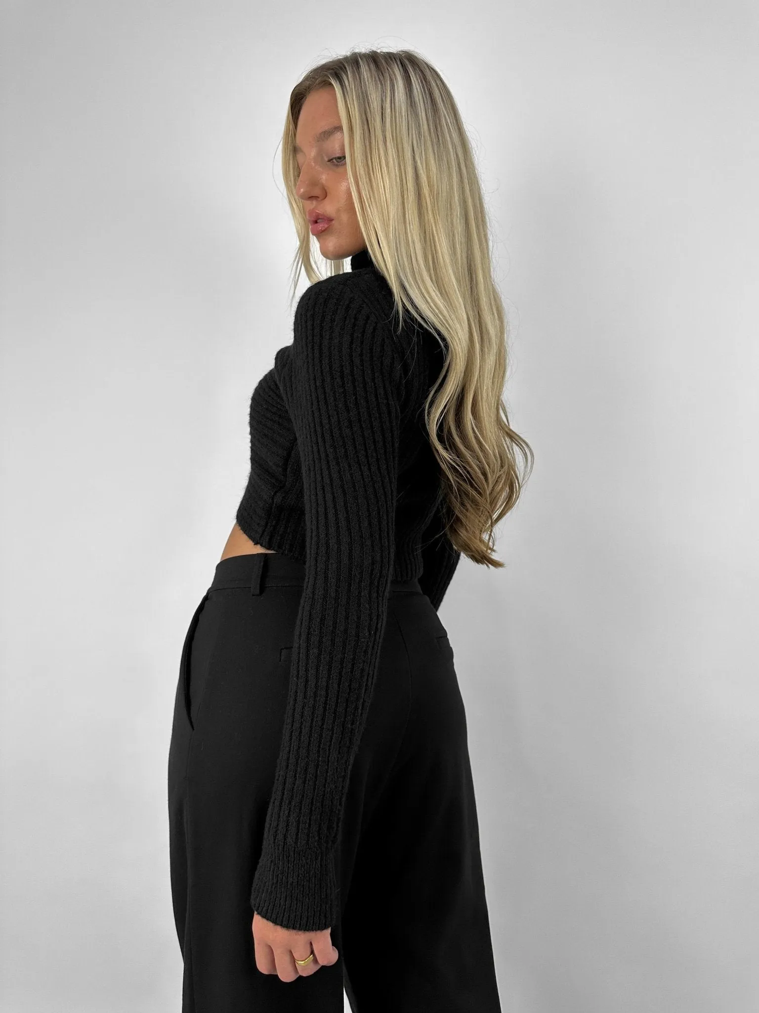 Cross Front Turtleneck Cropped Sweater