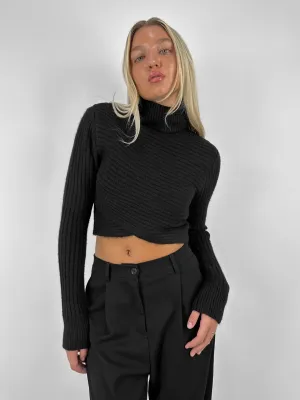 Cross Front Turtleneck Cropped Sweater