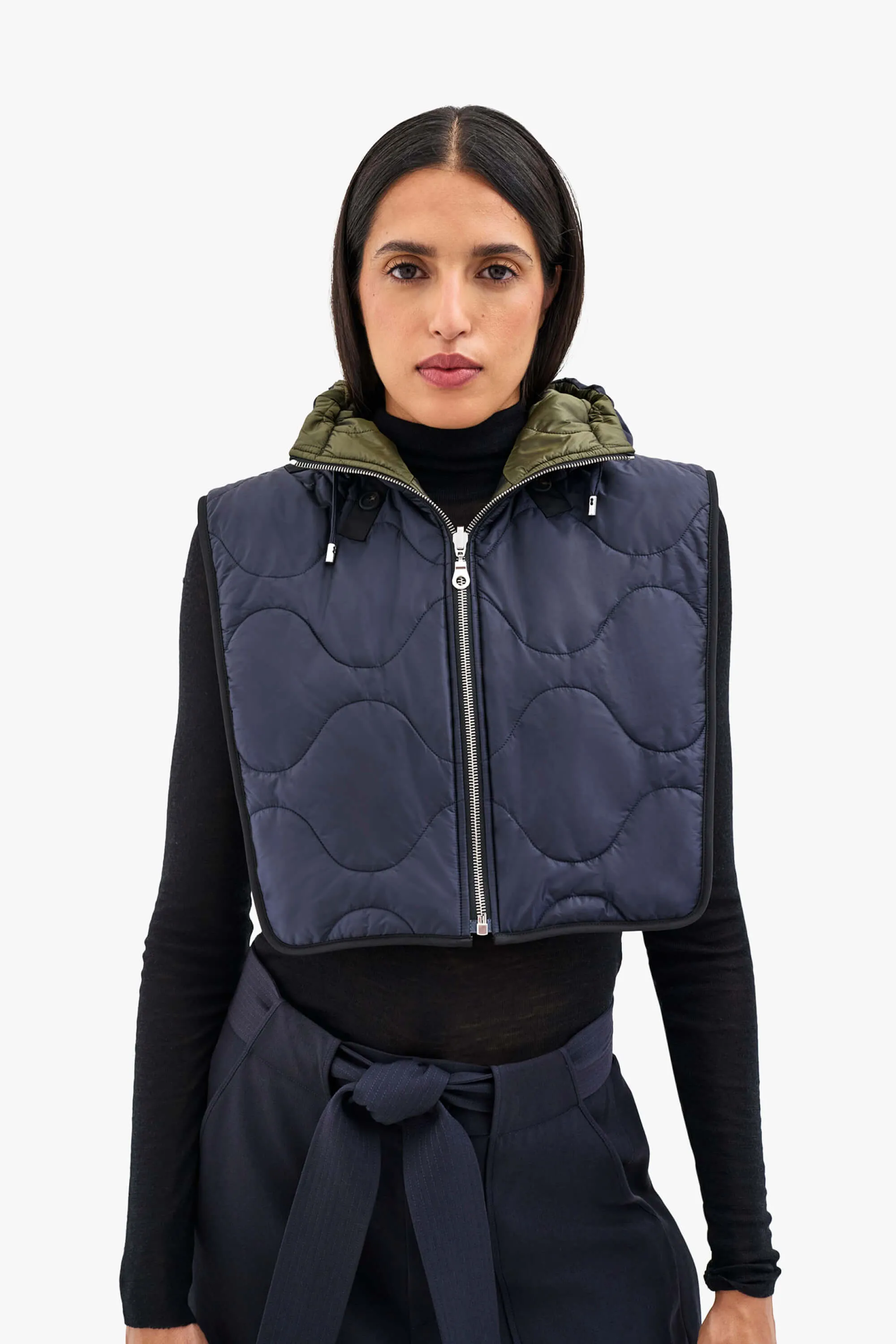 Elements Quilt Zip Hood - Navy / Dark Olive