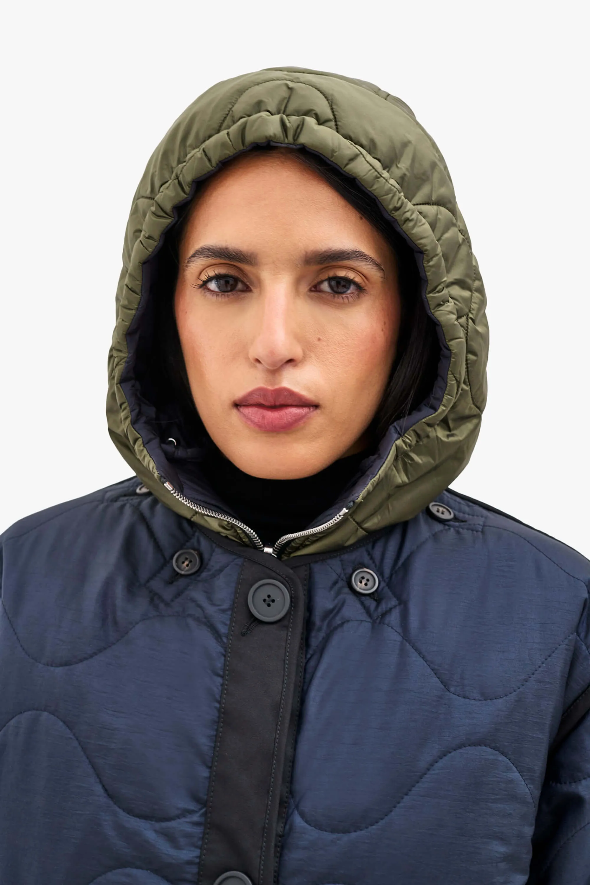 Elements Quilt Zip Hood - Navy / Dark Olive