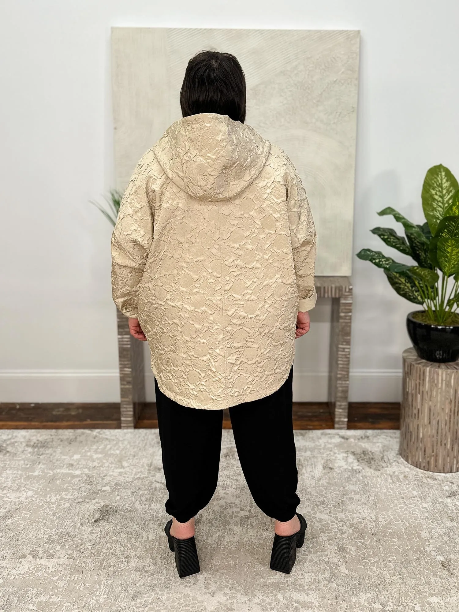 Floral Embossed Oversized Jacket, Light Taupe