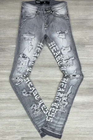 Focus - heartless stack denim jeans (grey)