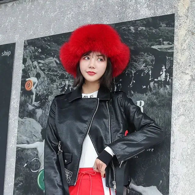 Fox Fur Hats Women Aviator Trapper Snow Caps Earflap Fur Bomber Hat