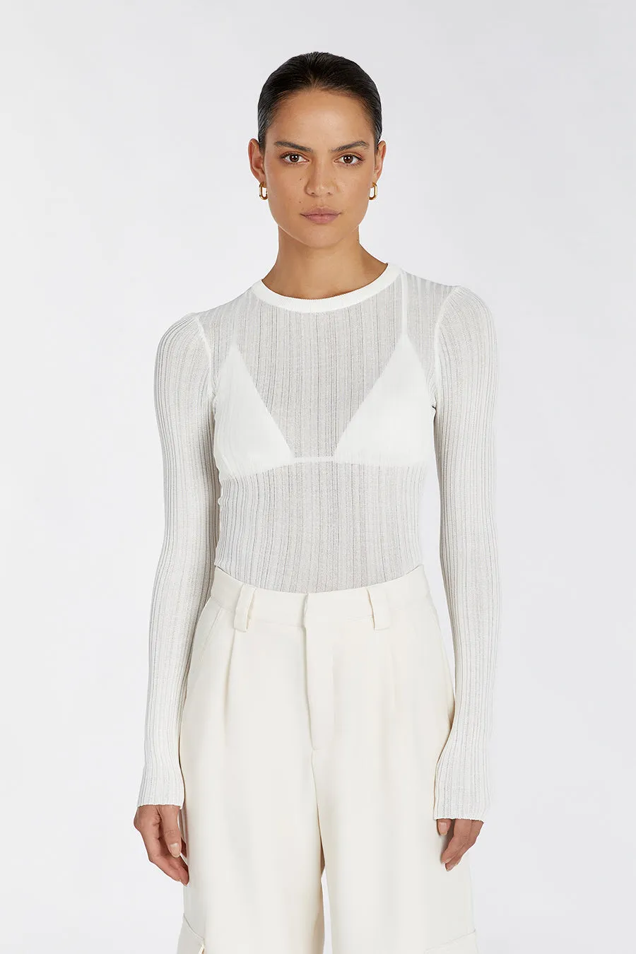 HARPER IVORY LONG SLEEVED KNIT TOP