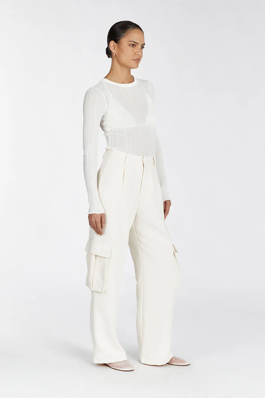 HARPER IVORY LONG SLEEVED KNIT TOP