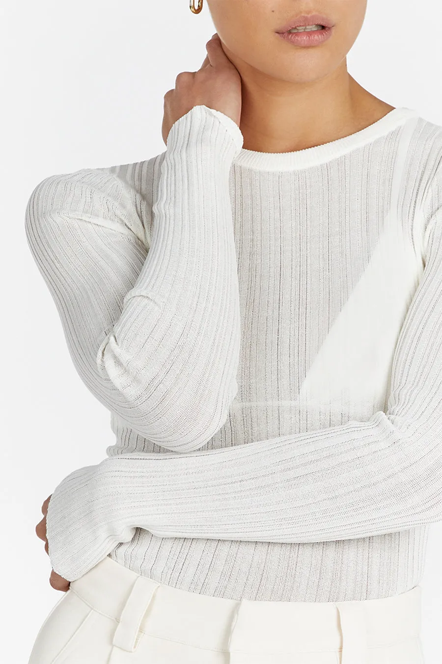 HARPER IVORY LONG SLEEVED KNIT TOP