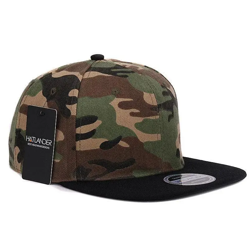HATLANDER Camouflage Snapback Polyester Cap Blank Flat Camo Baseball Cap With No Embroidery Mens Cap and Hat for Men And