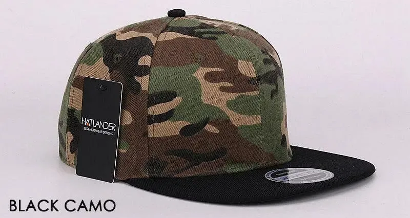 HATLANDER Camouflage Snapback Polyester Cap Blank Flat Camo Baseball Cap With No Embroidery Mens Cap and Hat for Men And