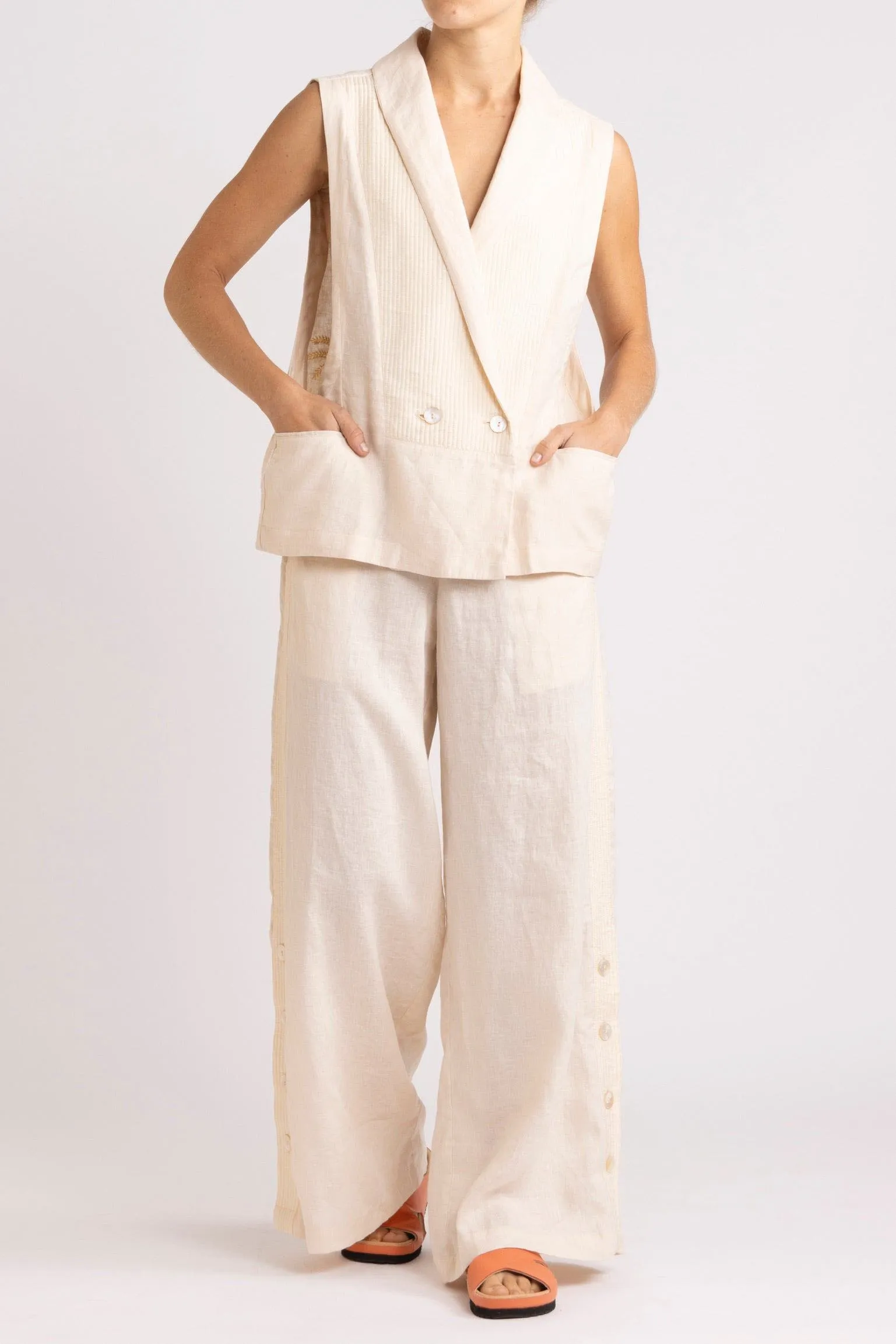 Isadora Embroidered Linen & Silk Vest