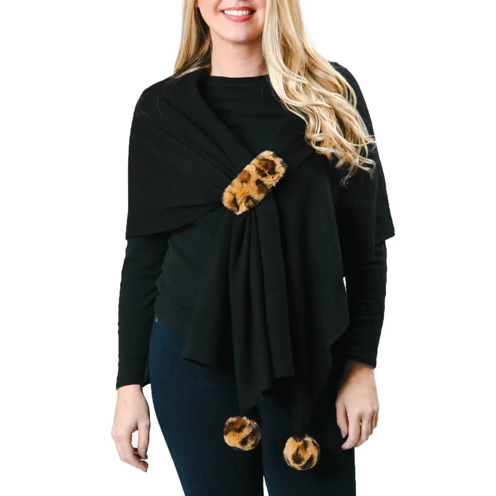 Katie Keyhole Wrap with Faux Fur Pom-pom and Loop