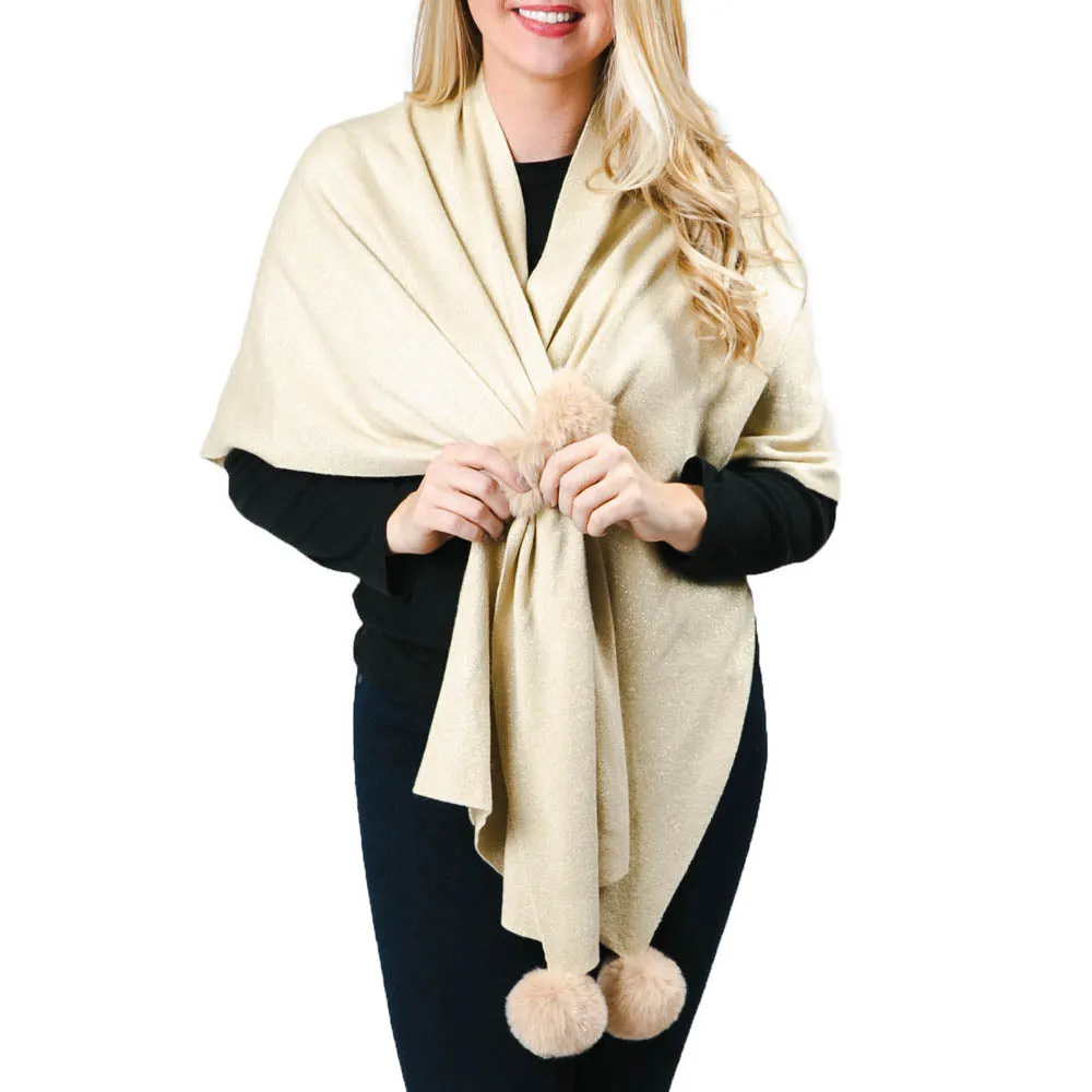Katie Keyhole Wrap with Faux Fur Pom-pom and Loop
