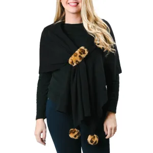Katie Keyhole Wrap with Faux Fur Pom-pom and Loop