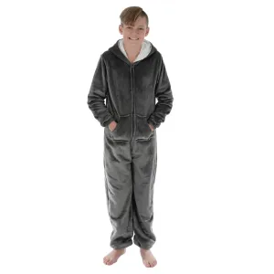 Kids All in One Pyjamas Fleece Hooded Sleep Suit Nightwear