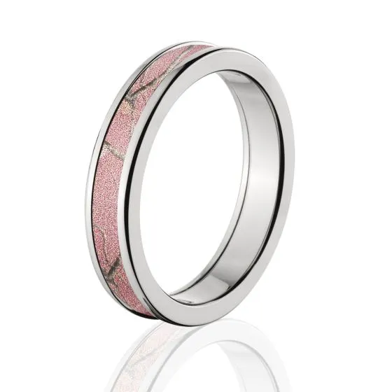 Licensed Realtree Pink Camo Rings, Premium High Polish Finish Camo Bands, Cobalt Camo Rings