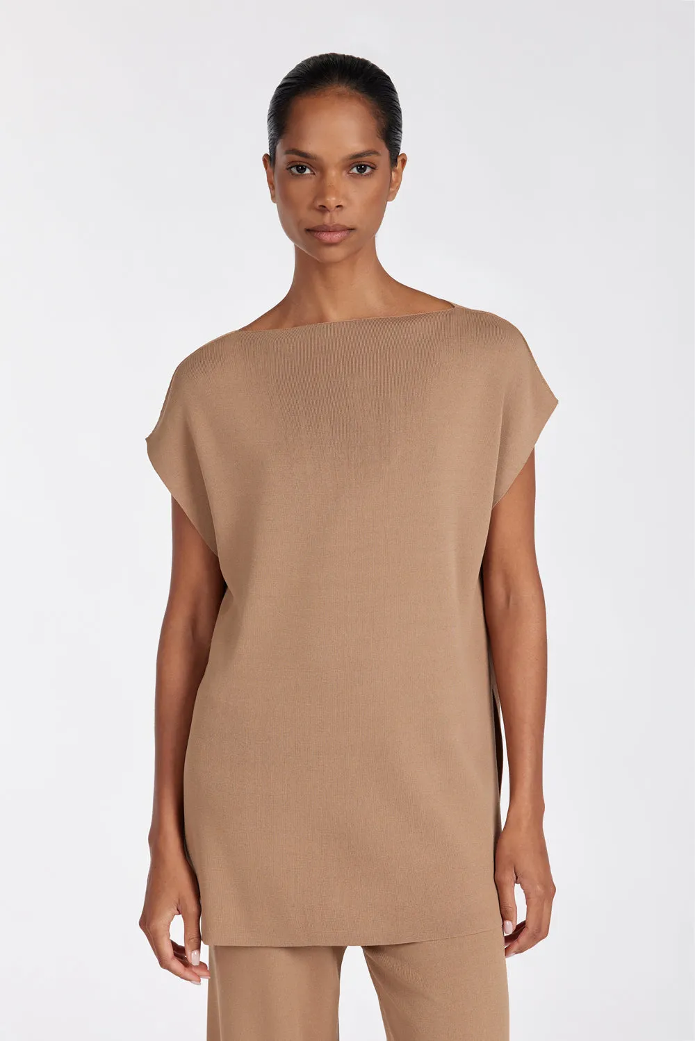MABLE TAN LONGLINE KNIT TOP