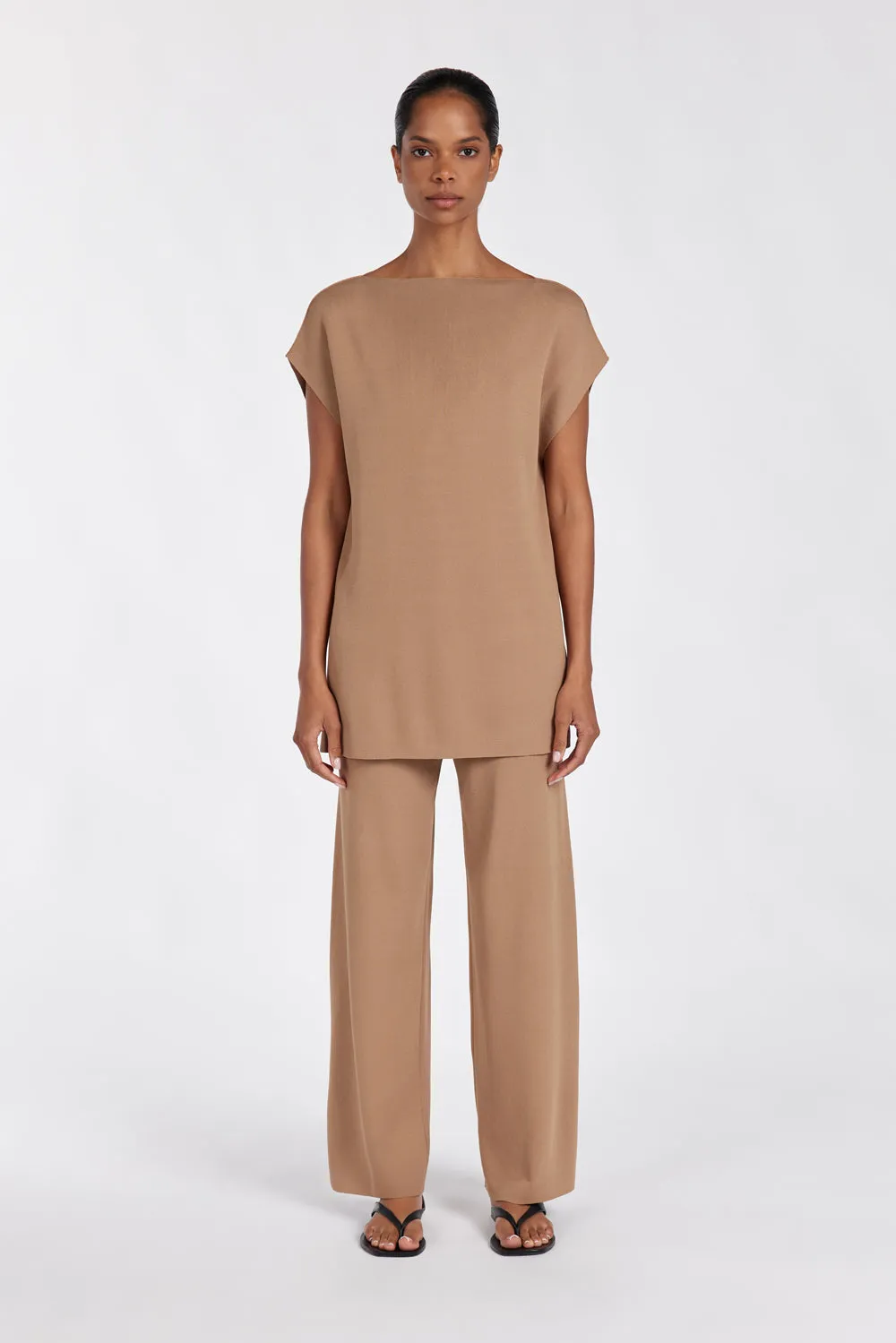 MABLE TAN LONGLINE KNIT TOP