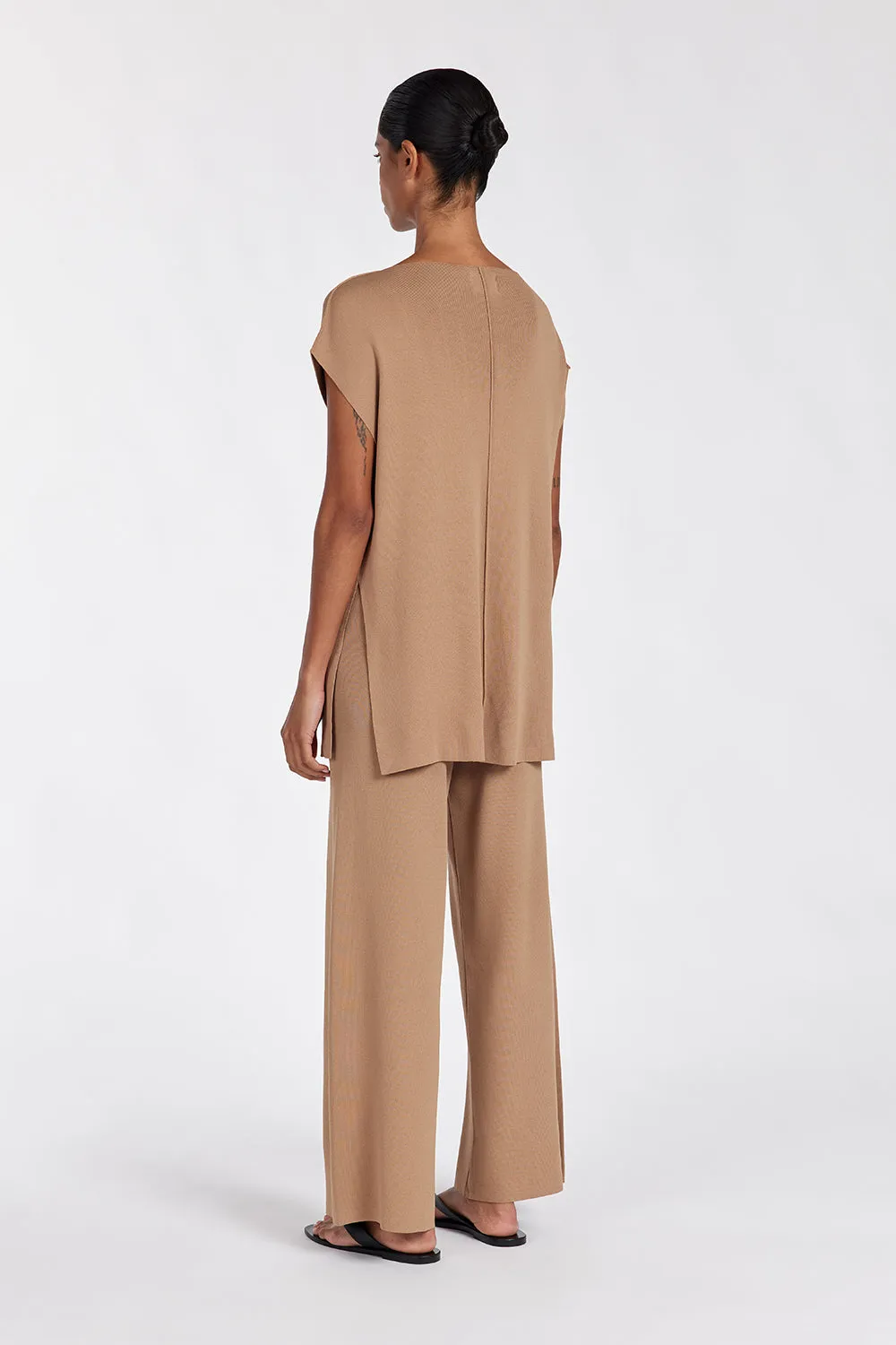 MABLE TAN LONGLINE KNIT TOP