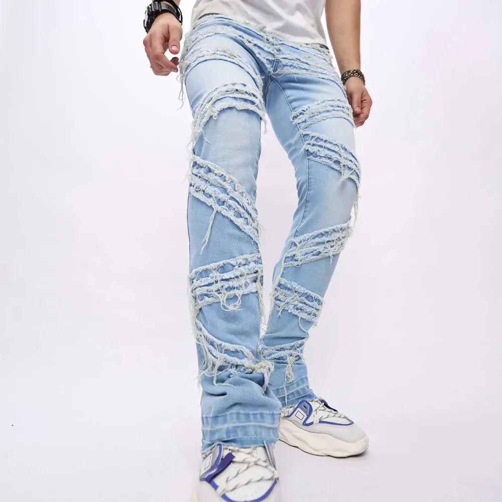 Men's Slim Straight Tier-Shredded Biker Jeans