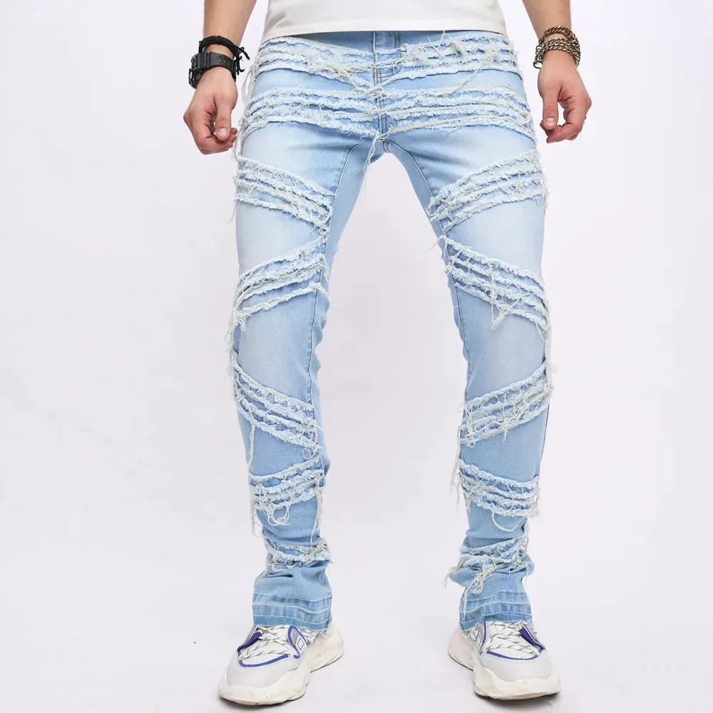 Men's Slim Straight Tier-Shredded Biker Jeans