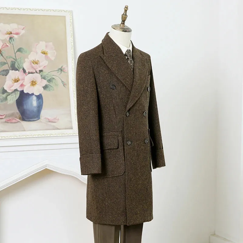 Men's Tweed Overcoat Double-breasted Business Style Coat