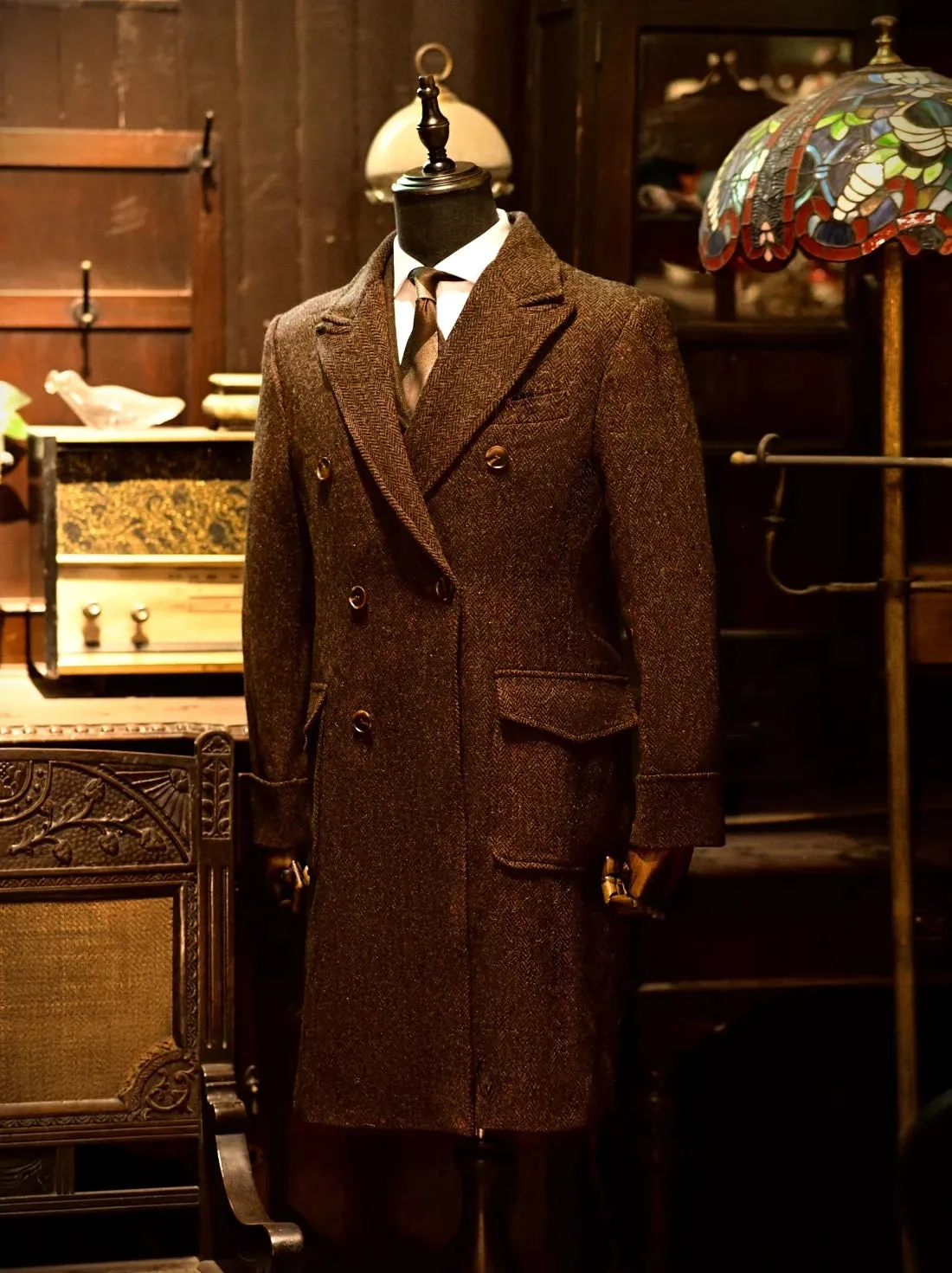 Men's Tweed Overcoat Double-breasted Business Style Coat
