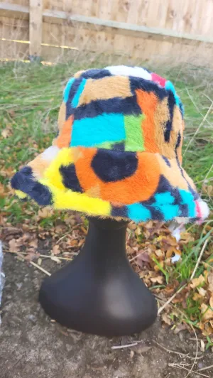 Multi Colour Print Patterned Fluffy Fleece Lined Bucket Hat For Winter (ADULT & CHILD SIZES)
