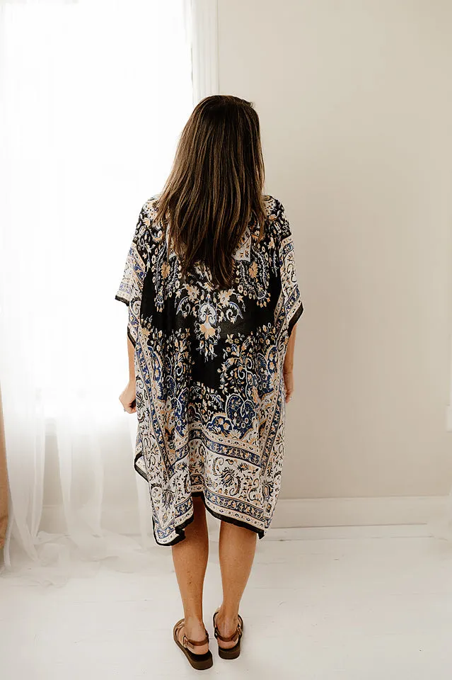 Multi Floral Border Print Kimono