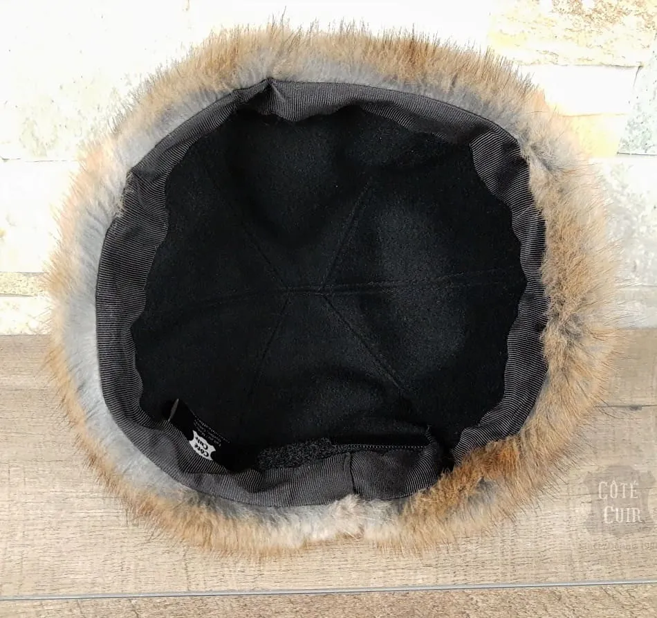 Natural Muskrat Fur Aviator Hat, Black Leather - Charles Model